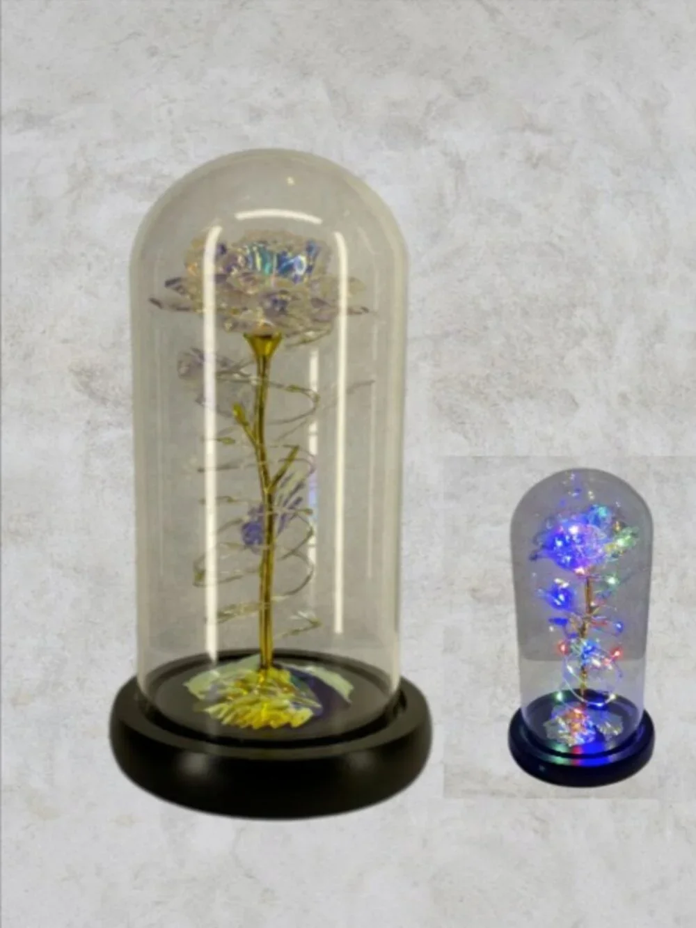 LOVE FOREVER LED ROSE -- Metallic Rose Inside Glass Dome, Lighted, LED, Like New